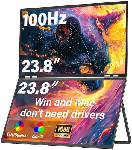 InnoView 23.8" FHD Dual Portable Monitor 1920x1080P 100% sRGB - Foldable & Stackable Design with 315° Screen Adjustment & 180° Stand | USB-C/HDMI, Dual Monitor for Laptop, Mac, Windows by InnoView