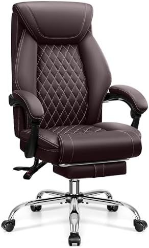Office Chair, Executive Leather Office Chairs with Rocking Function, Big and Tall Ergonomic Computer Chair with Lumbar Support Flip-Up Armrests, Comfortable Gaming Chairs for Home Ofiice by Bestglory