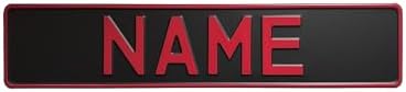 Custom Black on Black Nameplate Name Plate European License Home Decor Metal Art Personalized Front Delete Interior Funny Gift (Red text) by Handmade
