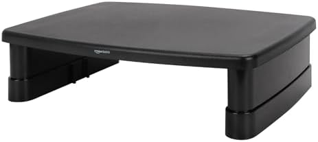 Amazon Basics Height Adjustable Monitor Stand Riser with Storage Organizer, 3-Level Stackable Design, Durable ABS Plastic, Supports up to 22lbs, for Monitors & Laptops, Black by AmazonBasics
