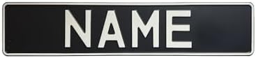 Custom Black on Black Nameplate Name Plate European License Home Decor Metal Art Personalized Front Delete Interior Funny Gift (White text) by Handmade