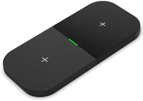 Dual Wireless Phone Charger for Dual Devices, 20W Fast Wireless Charging Pad/Mat for Apple iPhone, for AirPods, for Samsung Phone, for Google Pixel, and All Qi-Enabled Devices (Grey-and-Black) by Cesbiomo