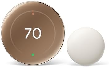 Google Nest Learning Thermostat (4th Gen, 2024) with Nest Temperature Sensor - Energy Saving Smart Thermostat - Compatible with Alexa, Apple HomeKit and Google Home App - Polished Gold by Unknown
