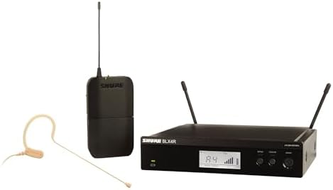 Shure BLX14R/MX53 Rack-Mount Earset Audio System J11 Band (596–620 MHz) – BLX4R Receiver, BLX1 Bodypack & MX153 Earset Mic, Up to 14 Hr Battery, 300 ft Range by Shure