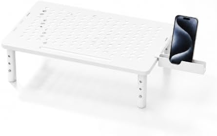 Computer Monitor Stand Riser for Desk, 3 Height Adjustable PC Laptop TV Desktop Monitor Stand Shelf, Metal Printer Table with Phone Holder, Stand Riser for Desk, Office Desk Organizers and Accessories, White 1 Pack by Canyora