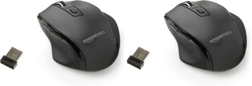 Amazon Basics Portable Wireless Computer Mouse, Ergonomic, 2.4 GHz Optical, DPI Adjustable, Easy to Use, Compatible with PC, Mac, Laptop, Black (Pack of 2) by AmazonBasics