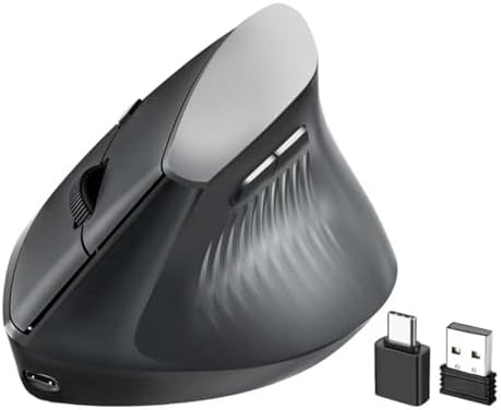 Ergonomic Bluetooth Mouse, Wireless Rechargeable Vertical Mouse for Carpal Tunnel with USBC & BT 5.0/3.0 & 2.4G Connect, Silent, Easy to use, 6 Buttons for Laptop PC MacBook Desktop Computer by Loonasa