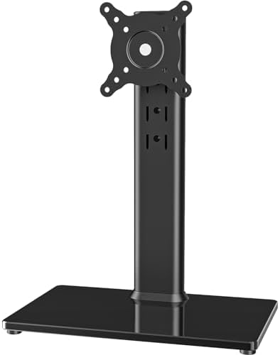 Single LCD Computer Monitor Free-Standing Desk Stand Mount Riser for 13 inch to 32 inch screen with Swivel, Height Adjustable, Rotation, Vesa Base Stand Holds One (1) Screen up to 77Lbs(HT05B-001)) by HEMUDU