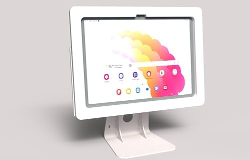 Anti-Theft Acrylic Case with 360 Rotate 180 Swivel Metal Desktop Stand & 90-Degree USB C Cable for Samsung Galaxy TAB Tablet (White, TAB A8 10.5) by TABcare