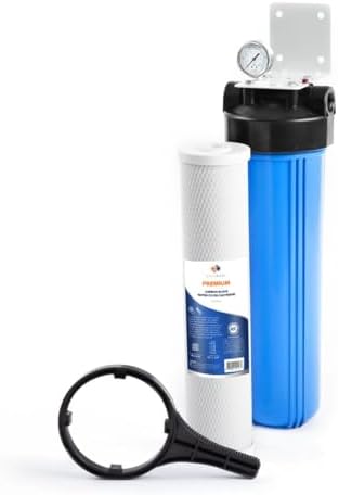 Aquaboon Whole House Water Filter System for Well Water with 5 Micron 20x4.5 Carbon Block Chlorine Reduction Cartrige | NSF Certified, Pressure Gauges & Releas, Wrench, Bracket 1" NPT by Aquaboon