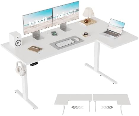 Agilestic 55 * 28 Inch Reversible L Shaped Electric Standing Desk, White by Agilestic