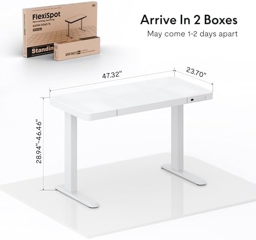 FLEXISPOT Comhar 48" Electric Glass Standing Desk with Drawers, USB Charging, Quick Assembly, Tempered Glass Top, Height Adjustable Sit Stand Desk for Modern Minimalist Home Office, White - Image 3