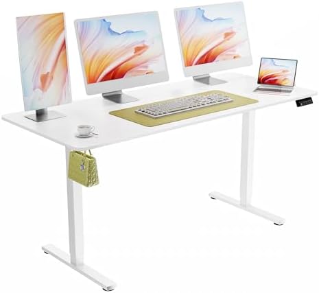 ERGOMAKER 63"x28" Standing Desk, Height Adjustable Sit-Stand Office, White by ERGOMAKER