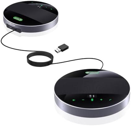 TONGVEO 2-in-1 Conference Speaker and Microphone, Daisy Chain Wireless Bluetooth Speakerphone with 360° omnidirectional mics USB/Dongle/Bluetooth Connection 18H Talk Time for 15-30 People Meeting by TONGVEO