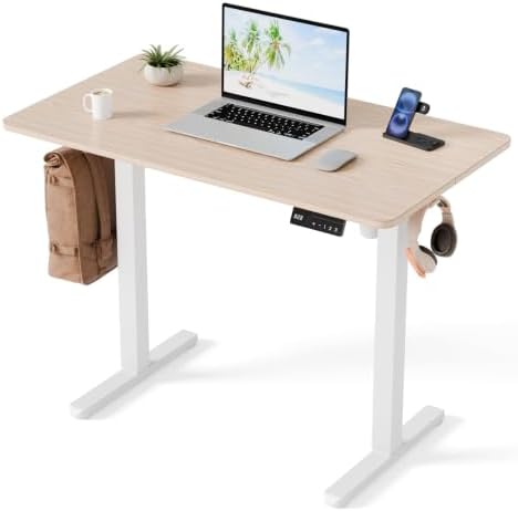 Electric Standing Desk, 40" x 24" Small Sit Stand Desk, Light Walnut by YOLEZO