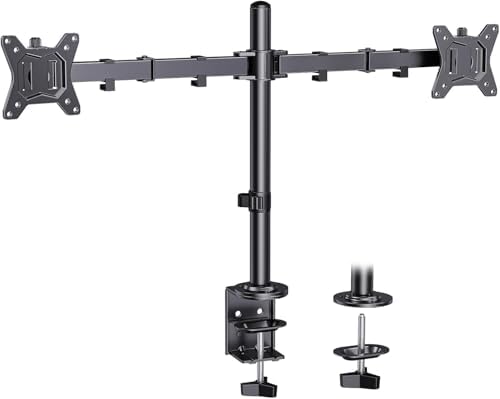 ErGear Dual Monitor Desk Mount for 13″–34″ Monitors up to 26.5 lbs, Fully Adjustable Monitor Stand Holds 2 Computer Screens, Heavy-Duty Dual Monitor Arm with C-Clamp & Grommet Base, Black, EGCM13B by ErGear