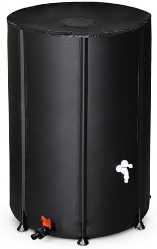 100 Gallon Collapsible Rain Barrel, Portable Rainwater Collection System, Water Storage Tank, Rain Catcher Barrel with Two Spigots and Overflow Kit, Rain Water Barrel Collector for Garden, Black by ANTSKU