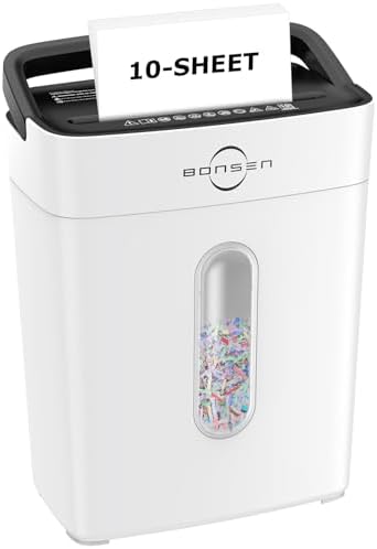 Bonsen 10-Sheet Cross Cut Paper Shredder for Home Office Heavy Duty, White by BONSEN