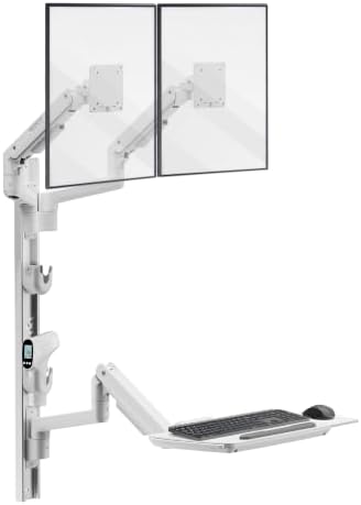 Mount-It! MedHub Wall-Mounted Medical Workstation with Wall Track – Height Adjustable Dual Monitor & Keyboard Arms, Folding Tray, Mouse Pad, VESA Compatible – for Exam Rooms, Clinics & Patient Care by Mount-It