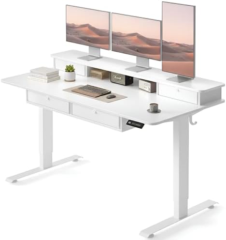 CubiCubi 60" x 30" Standing Electric Desk with Drawers, White by CubiCubi