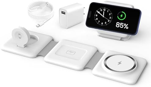 Charging Station for Apple Multiple Devices - 3 in 1 Foldable Magnetic Wireless Charger Dock - Travel Charging Pad for iPhone 17 16 15 14 13 12 Pro Max Plus Watch & Airpods by WirelessCharger