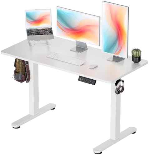 Okin Standing Desk Electric Adjustable Computer Whole Piece Stand up Desk Office Gaming Home Office Memory Desks 48x24 inches White by Okin
