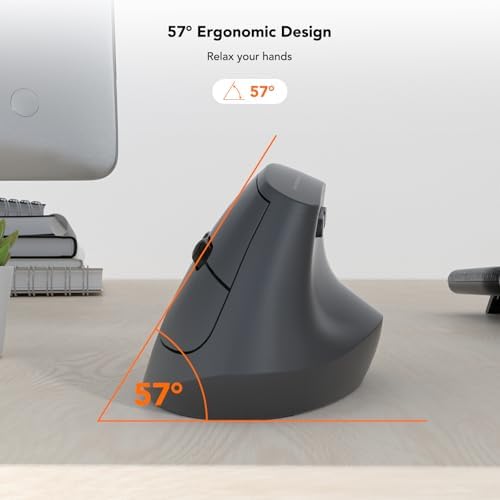KYSONA EM18 Wireless Ergonomic Vertical Mouse, Ergo Design, Bluetooth Cordless Mouse for Medium/Large Hands, Silent Click, 5-Level Adjustable DPI, Carpal Tunnel Mice for Computer/PC/Mac/Laptop, Black - Image 4