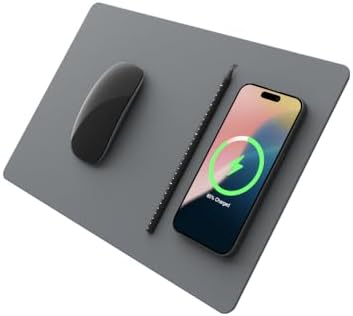 POUT H3 PRO Wireless Charging Mouse Pad – Qi-Enabled Fast Charger with Anti-Slip Base & Smooth Surface for Phones and Earbuds – Sleek Desk Accessory for Home & Office (Dust Gray) by POUT