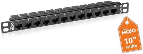 Tecmojo 12-Port Cat6 Patch Panel, 0.5U Rack Mount Modular Panel with Keystone Coupler, for 10" Server Rack & Network Cabinet, Gigabit Ethernet, Black by Tecmojo