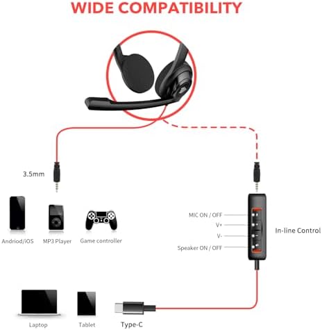 NUBWO HW02 USB C/3.5mm Headset with Mic for Laptop, Phone,Headphones with Noise Cancelling Microphone for Computer, On-Ear Wired Office Call Center Headset for Boom SkypeWebinars, in-line Control - Image 6