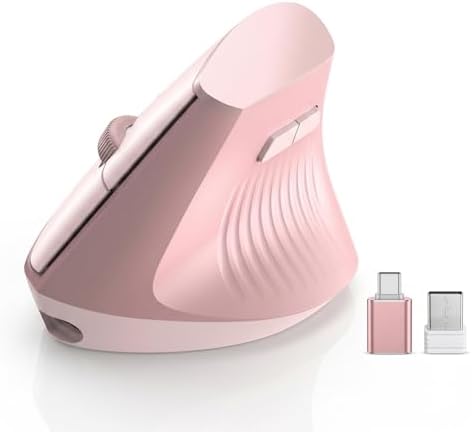 Ergonomic Wireless Vertical Mouse Pink, Bluetooth Mouse with BT5.0/4.0 & 2.4G+USB-C Adapter, Rechargeable Silent, 4 Adjustable DPI Levels, Multi-Device Computer for MacBook, Laptop, PC, Home Office by Loonasa
