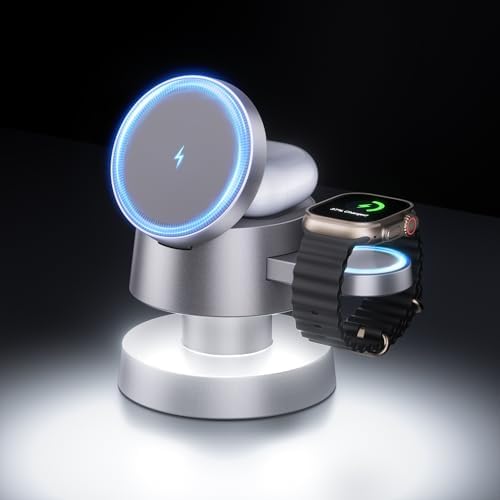 4 in 1 Magnetic Wireless Charging Station,15W Fast Charging with Night Light for MagSafe Charger Stand,3 in 1 Wireless Charger for iPhone 17/16/15/14/13Pro Max,Apple Watch&AirPods,Titanium Gray - Image 2