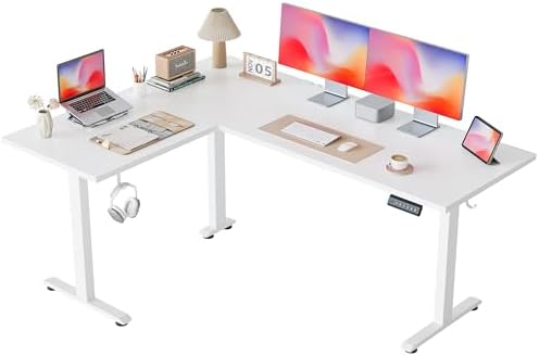 Agilestic L Shaped Standing Desk 63 inch Adjustable Height, Electric Corner Standing Desk, Sit Stand Computer Table with Splice Board, White by Agilestic