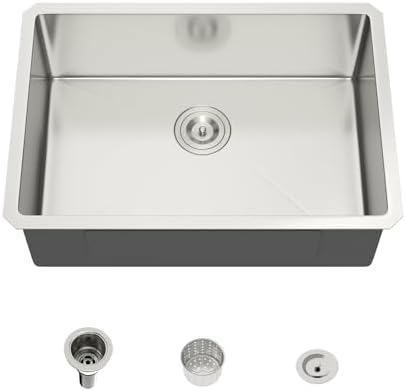 Mocoloo 26 Inch Undermount Kitchen Sink - 26" x 18" T304 Stainless Steel Handmade Single Bowl Round Corner Under Counter 9" Deep Basin by MocolooHome