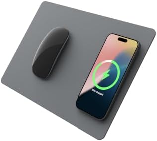 POUT H3 Wireless Charging Mouse Pad – Qi-Enabled Fast Charger Built into Sleek Desk Mat, Compatible with Phones, Earbuds & More(Dust Gray) by POUT