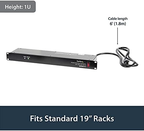 StarTech 8-Outlet 1U PDU, 120V/15A, Surge, 6ft Cord, TAA (RKPW081915) - Image 2