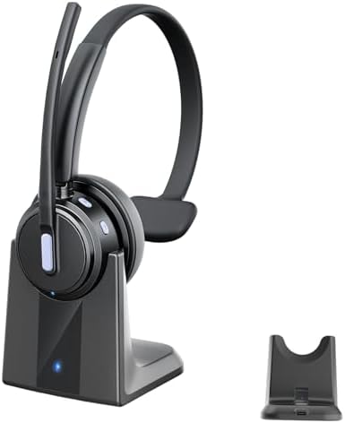 Angteela Wireless Headset with Mic for Work, Bluetooth Headset ENC Noise Cancelling (Blue) by Angteela