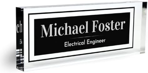 Customized Clear Acrylic Thick 8x3" Desk Name Plate Block with Personalized Logo - Professional Office Decor - Customized Acrylic Plate Gift for Teacher Co-workers (Elegant Charcoal) by ClickedCraft