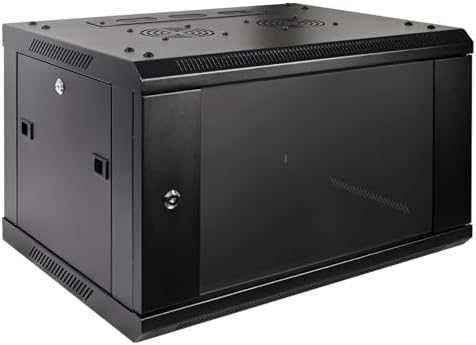 RackPath 6U Professional Wall Mount Server Cabinet Network Rack Enclosure with 2X Quiet Cooling Fan, 1x Brush Cable Management Panel, Black by RackPath