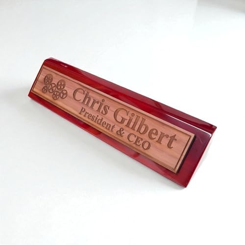 Desk Wedge Name Plate - PERSONALIZED - Gears - 11 Inches (Rosewood Piano) - Image 3