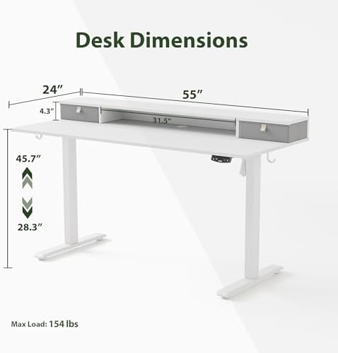 Agilestic 55 * 24 Inch Electric Standing Desk with Drawers, White - Image 3