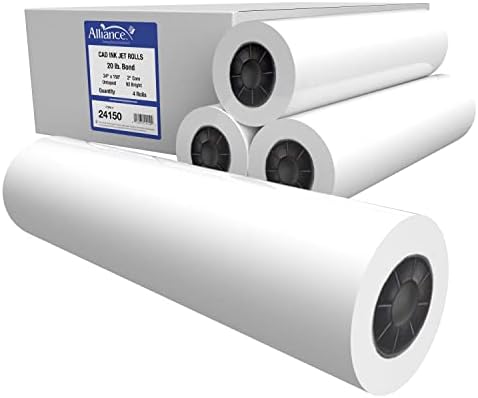 Alliance Wide Format Paper 24" x 150' CAD Bond Rolls (20lb | 4 Rolls, 24 In x 150 Ft | 2" Core) by Alliance
