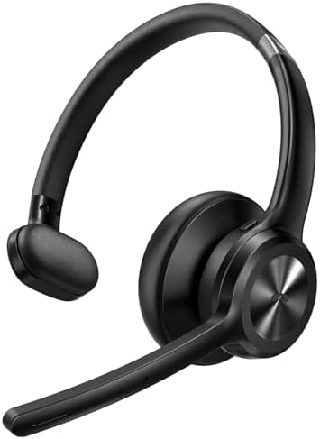 TECKNET Trucker Bluetooth Headset, Wireless Headset with Mic for Work, V5.2 Bluetooth Headphones with AI Noise Cancelling Microphone, 60H Battery, On-Ear Headphones for Call Center, Office, Drivers by Tecknet