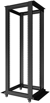 42U 4-Post Open Frame Server Rack – Adjustable Depth 24"–37", 19" Network Equipment Rack with Square Mounting Holes, Floor Standing Steel Rack for IT, AV & Telecom by SYSRACKS