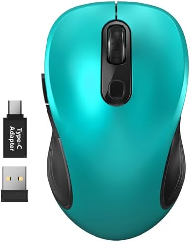 WisFox 2.4G Wireless Mouse for Laptop, Ergonomic Computer Mouse with USB Receiver and Type-C Adapter, 3 Adjustable Levels, 6 Button Cordless Wireless Mice for Windows Mac PC Notebook (Green) by Bringyouqualityproducts