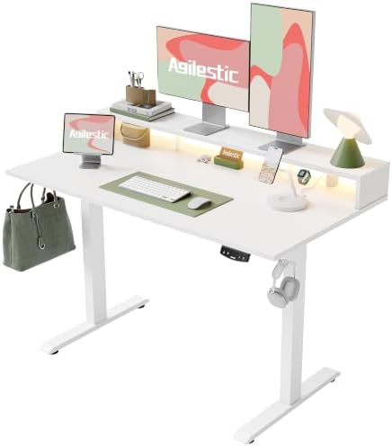 Agilestic 55 * 24 Inch Electric Standing Desk with Shelf & Led, White by Agilestic