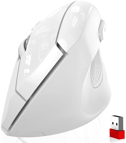 memzuoix Ergonomic Wireless Mouse, 2.4G Optical Cordless, 800/1200/1600 DPI, Vertical Computer Mouse for Laptop, Mac, PC, Desktop (Right Hand, Large) - White by memzuoix