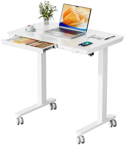 32" Glass Standing Desk with Drawer, Small Electric Desk by JYLHJOYSEEKER