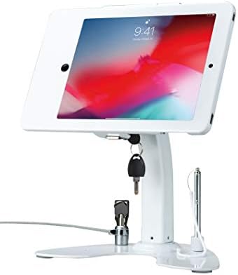 Dual Locking Stand – CTA Security Kiosk with Locking Case, Cable, Stylus, Tether, and 360-Degree Rotating Base for iPad Pro 10.5”, iPad Air 3, and Headphone Jack. (PAD-ASKTW) - White by CTADigital
