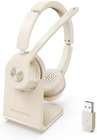 Wireless Headset with Mic for Work, Bluetooth Headset with Noise Cancelling by Soothielec